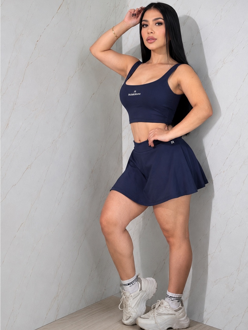 Navy Blue 2 Piece Activewear Skirt Set | Boutique Style